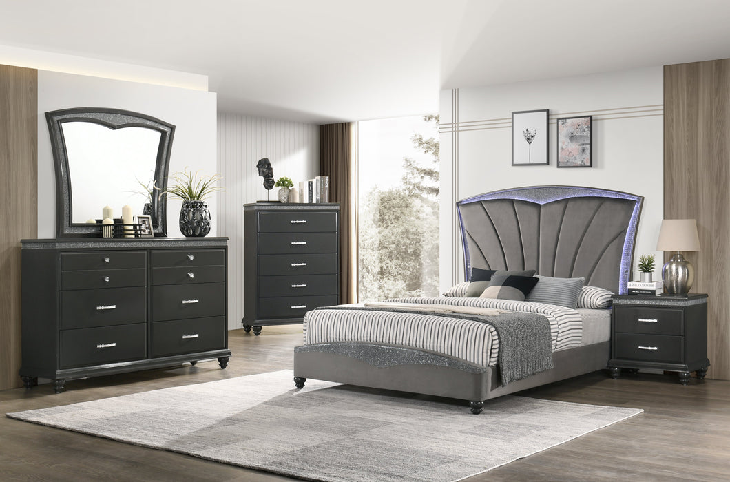 Frampton Gray King LED Upholstered Platform Bed