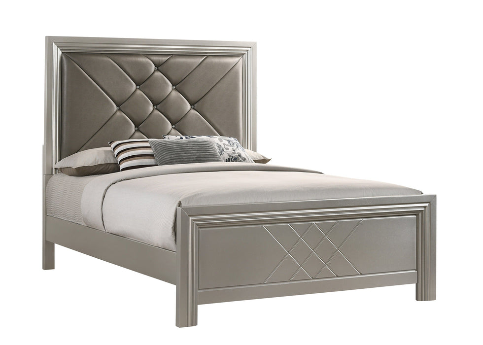 Phoebe Champagne Silver King Upholstered Panel Bed