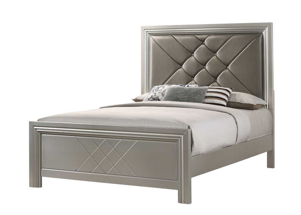 Phoebe Champagne Silver Panel Upholstered Bedroom Set