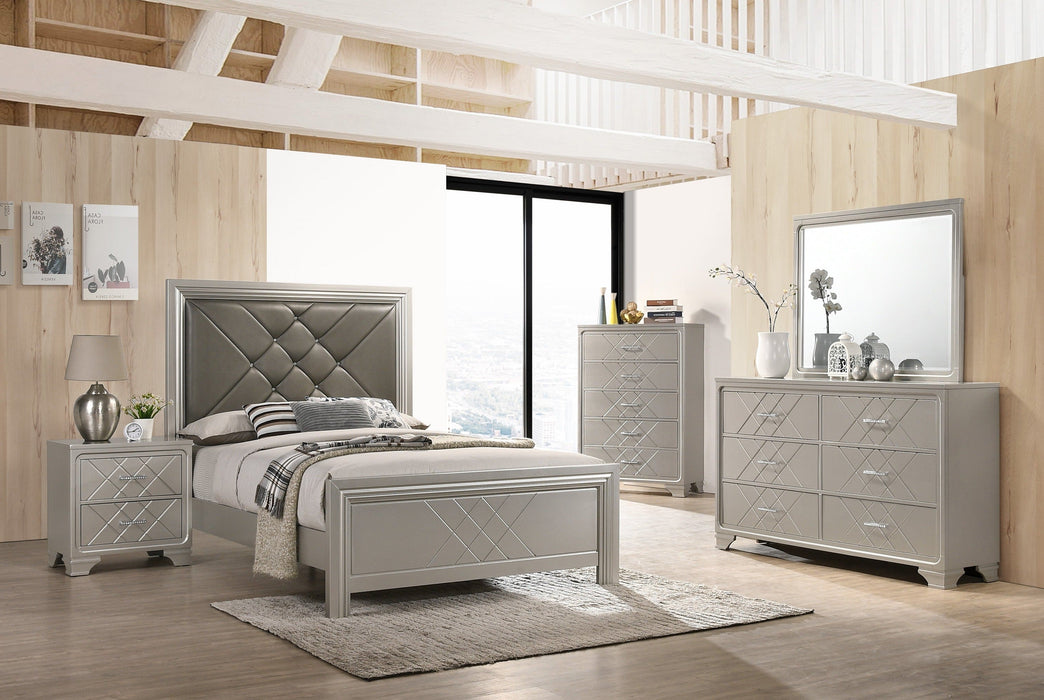 Phoebe Champagne Silver Panel Upholstered Bedroom Set