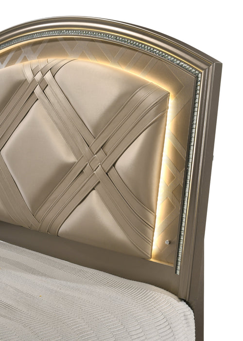 Cristal Gold King LED Upholstered Panel Bed