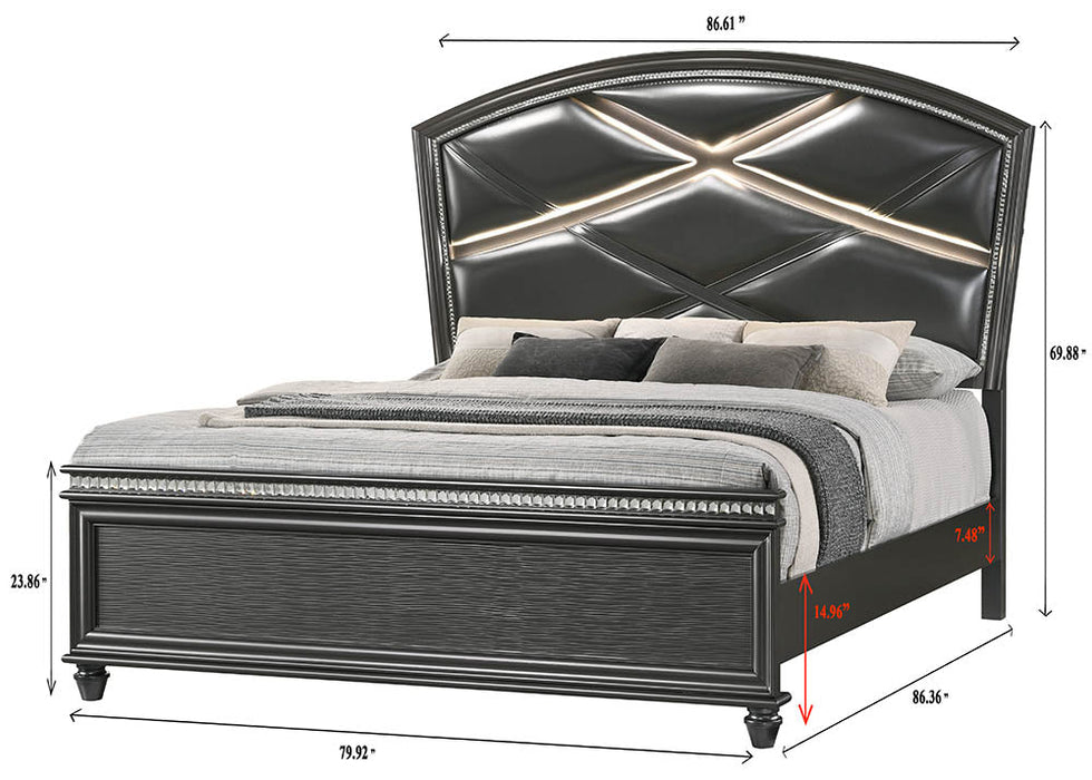 Adira Gray King LED Upholstered Panel Bed