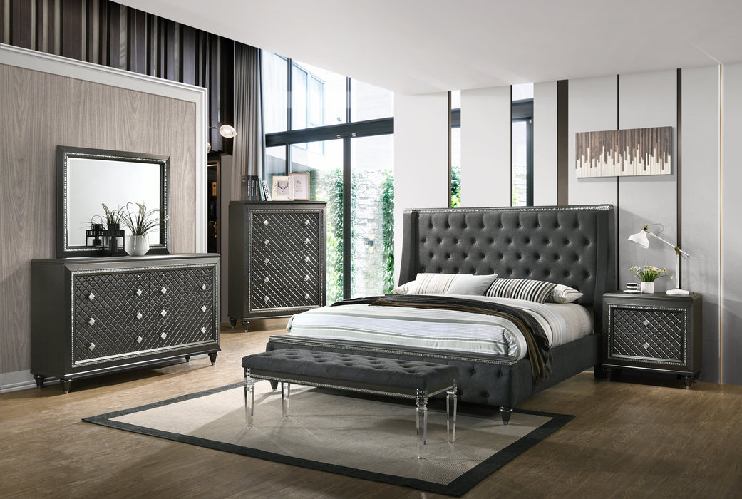 Giovani Gray King Upholstered Panel Bed