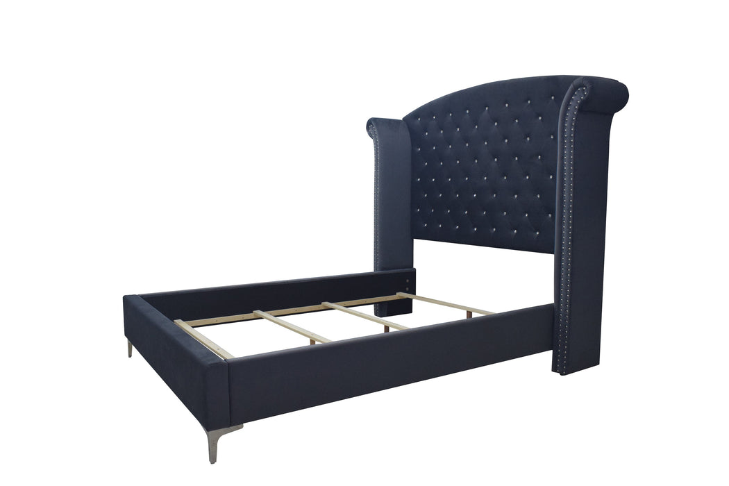Lucinda Velvet Dark Gray Queen Upholstered Panel Bed