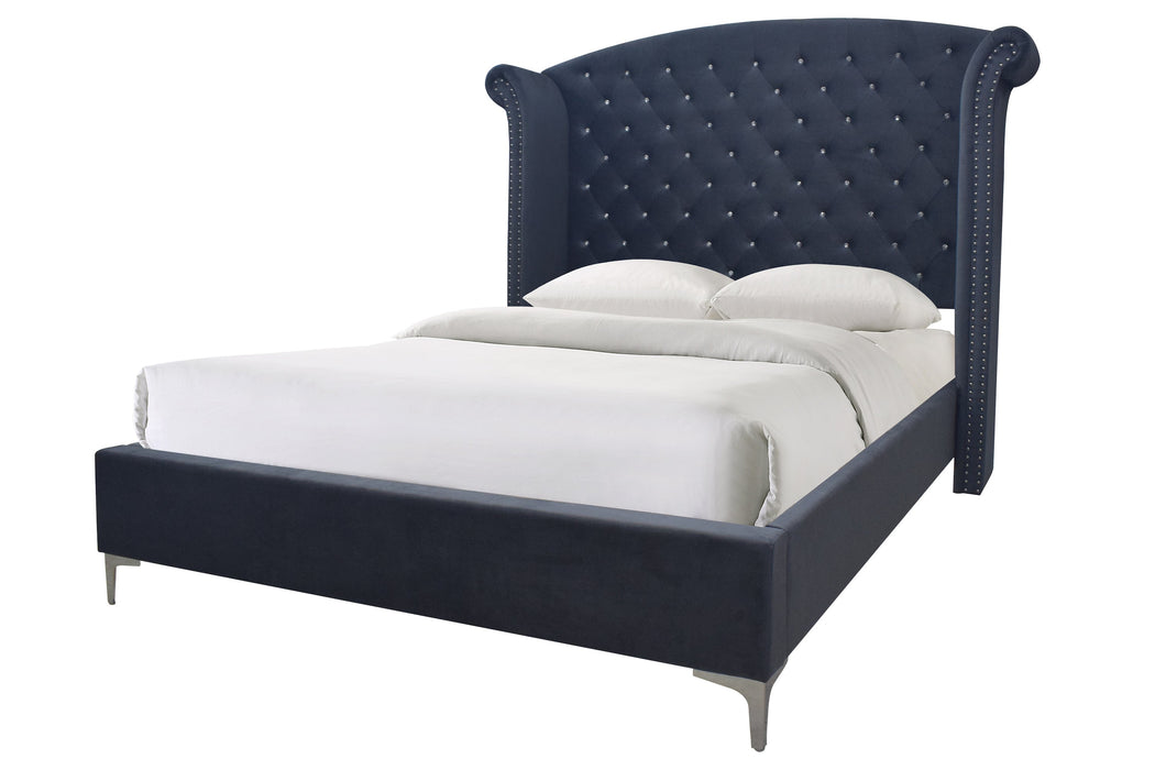 Lucinda Velvet Dark Gray Upholstered Panel Bedroom Set