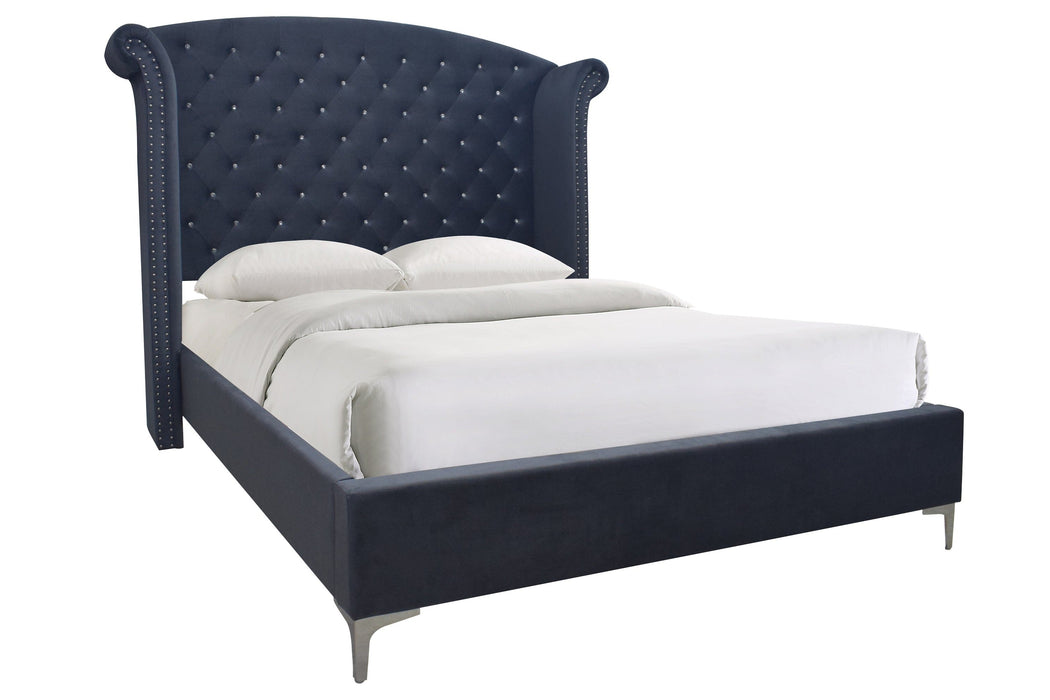 Lucinda Velvet Dark Gray Queen Upholstered Panel Bed