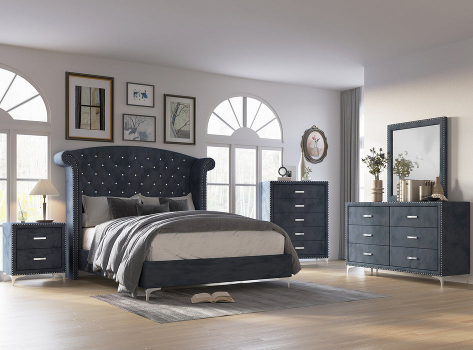 Lucinda Velvet Dark Gray Upholstered Panel Bedroom Set