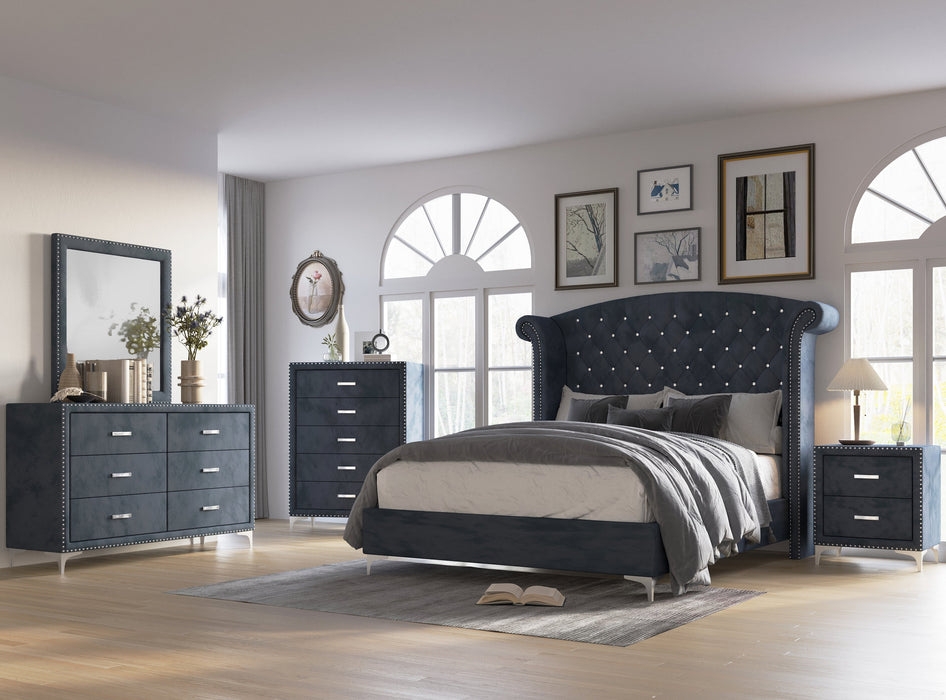 Lucinda Velvet Dark Gray Queen Upholstered Panel Bed