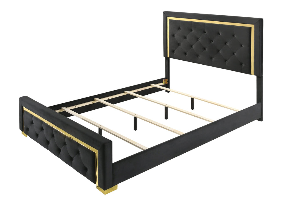 Pepe Black/Gold King Panel Upholstered Bed