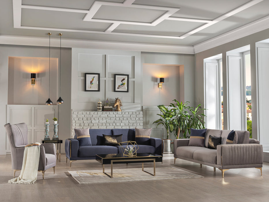 Carlino Napoly Grey Navy Living Room Set
