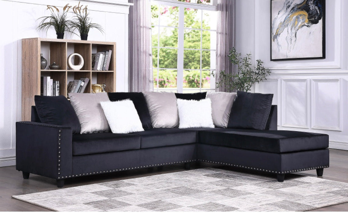 Cindy Black Velvet Reversible Sectional