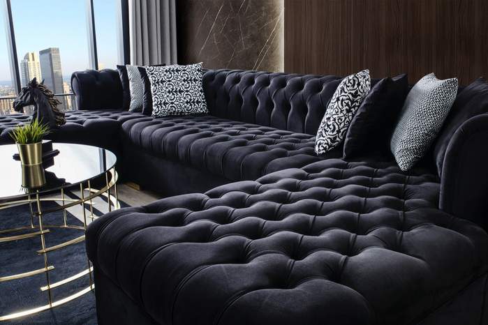 Lauren Black Velvet Double Chaise Sectional