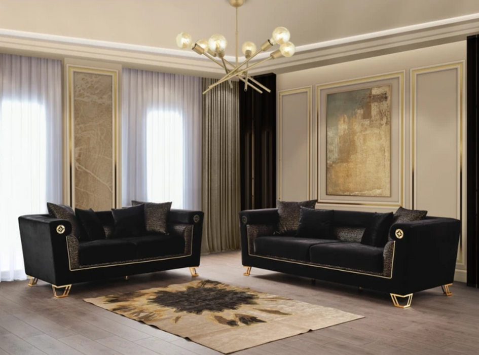 Diamond Black Velvet Sofa & Loveseat Living Room Set