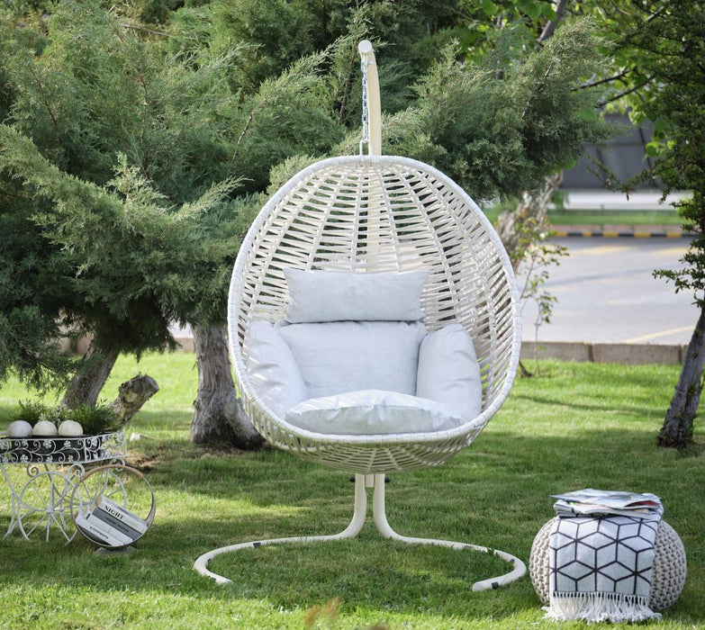 Rosso S Outdoor Swing Chair With Stand - Cream/Flora Cream