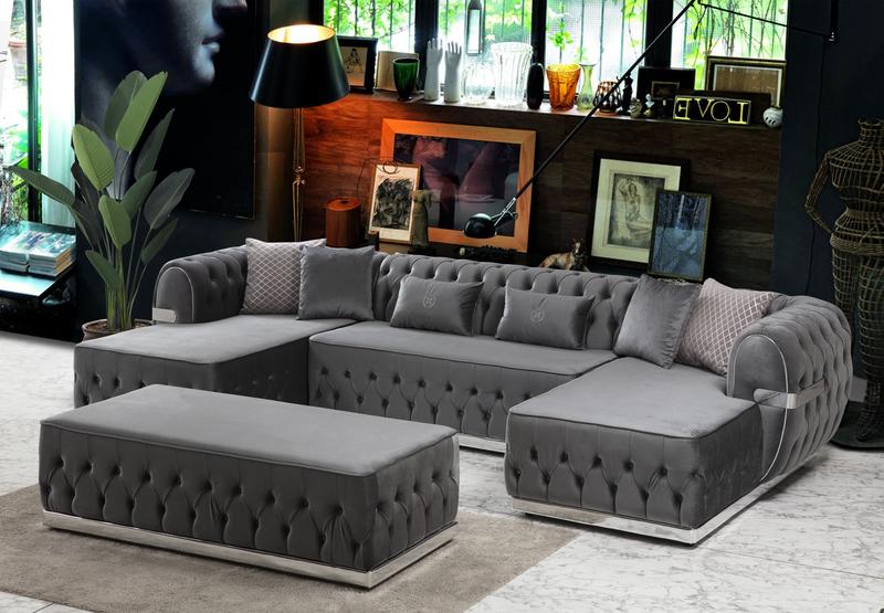 Jester Velvet Grey Double Chaise Sectional Sectionals