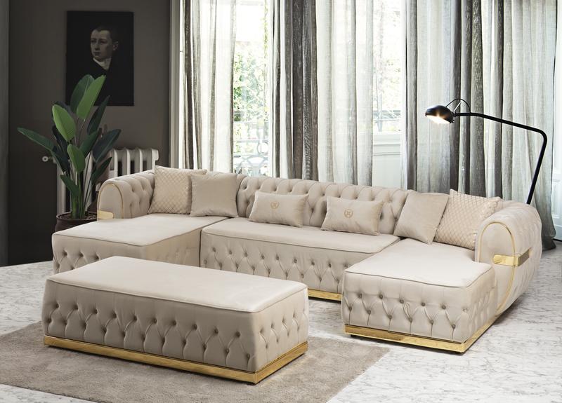 Jester Velvet Cream Double Chaise Sectional Sectionals