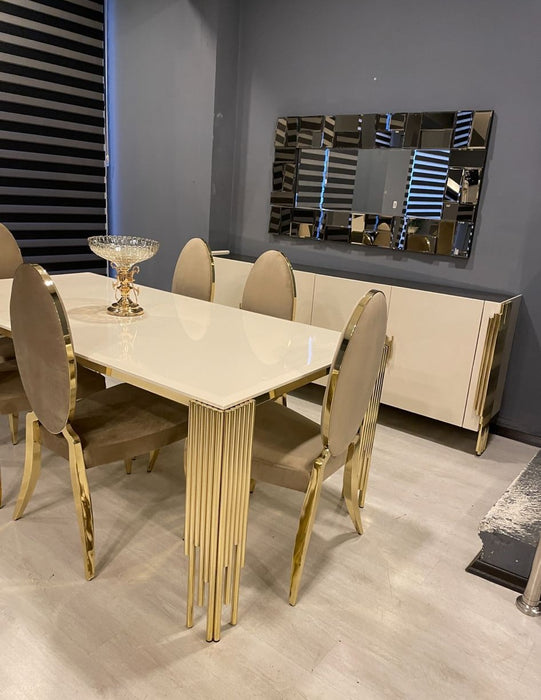 King Gold Square Dining Table - Cream