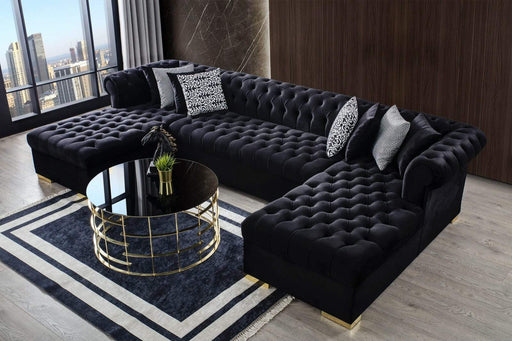 Lauren Velvet Black Double Chaise Sectional - Win Win Furniture