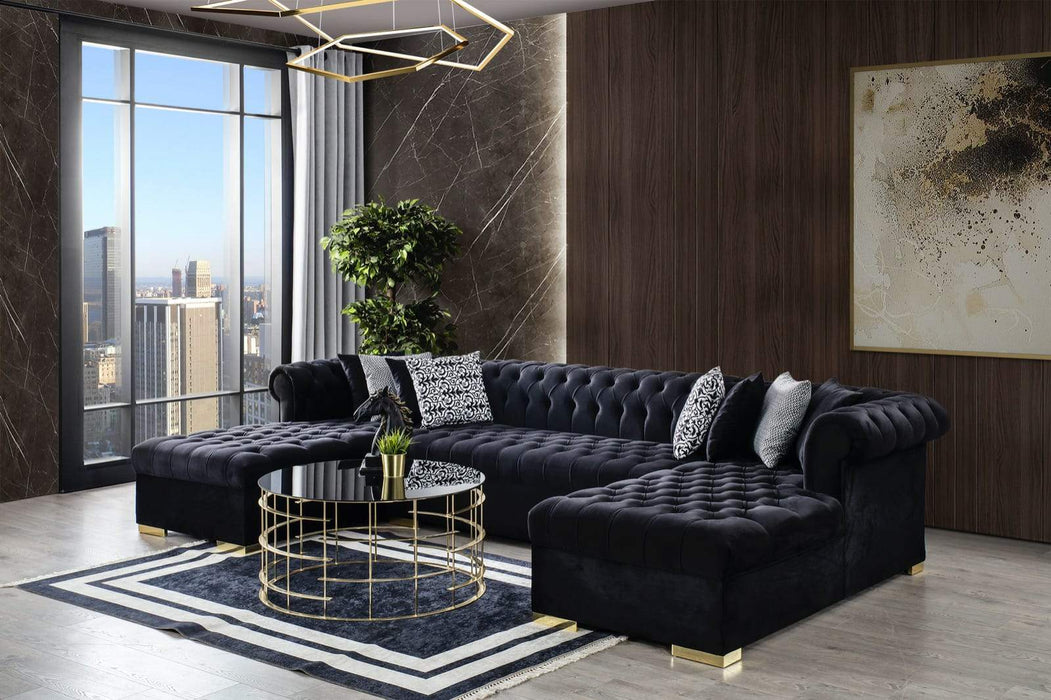 Lauren Black Velvet Double Chaise Sectional