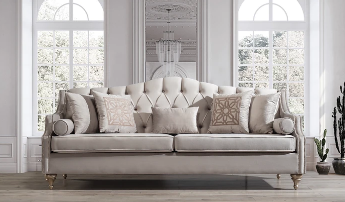 Lotus Grey Velvet Sofa