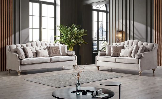 Lotus Gray Velvet Living Room Set