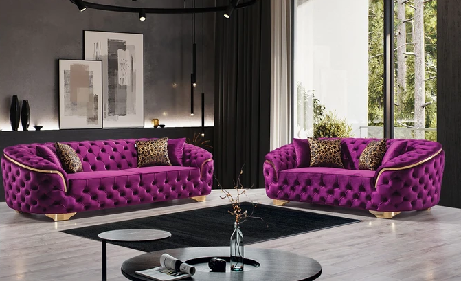 Lupino Purple Velvet Living Room Set