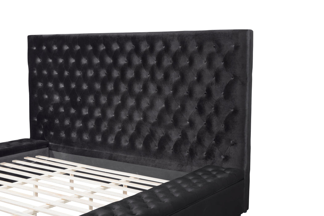 Prague Black Velvet King Upholstered Storage Platform Bed