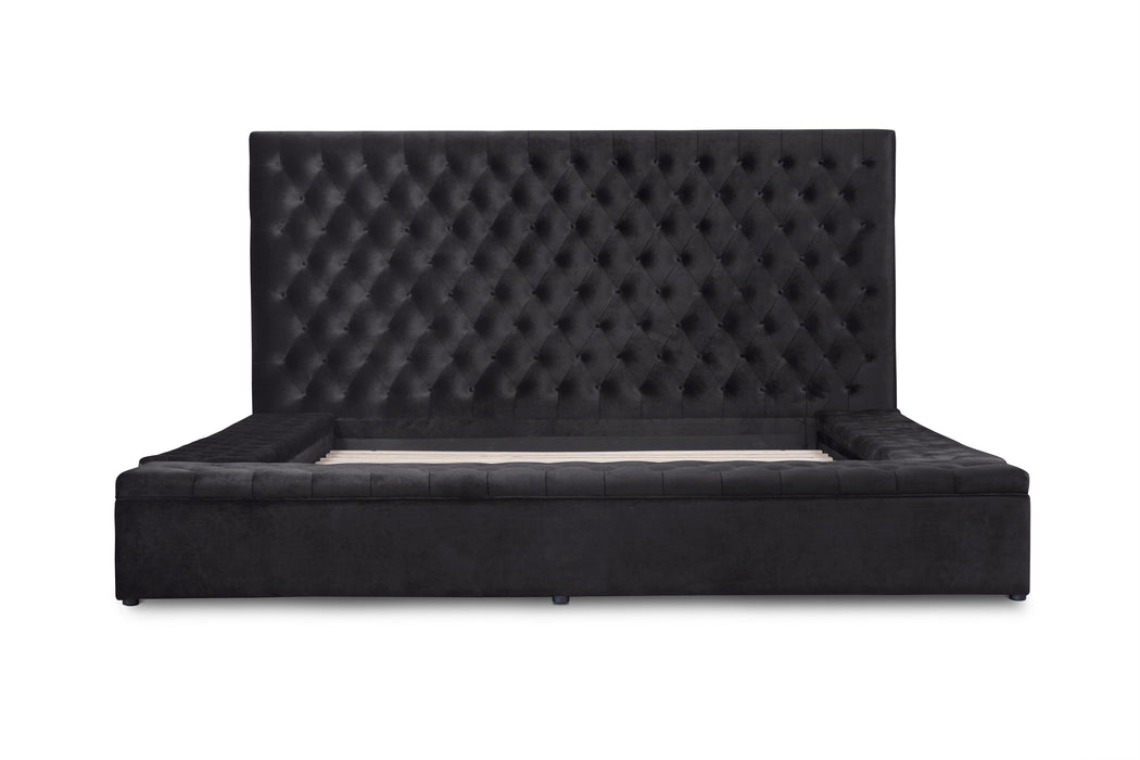 Prague Black Velvet Queen Upholstered Storage Platform Bed