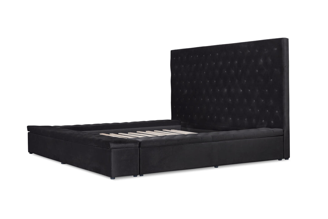 Prague Black Velvet Queen Upholstered Storage Platform Bed