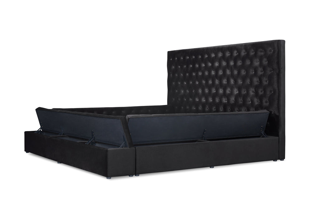 Prague Black Velvet Queen Upholstered Storage Platform Bed