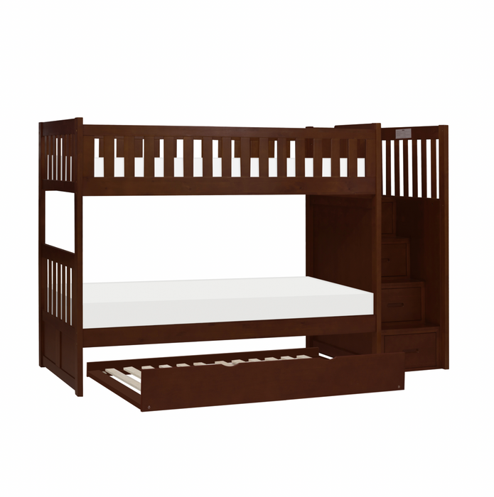 Rowe Dark Cherry Twin/Twin Step Bunk Bed with Twin Trundle