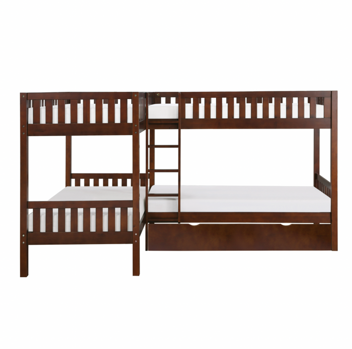 Rowe Dark Cherry Twin Corner Bunk Bed with Twin Trundle