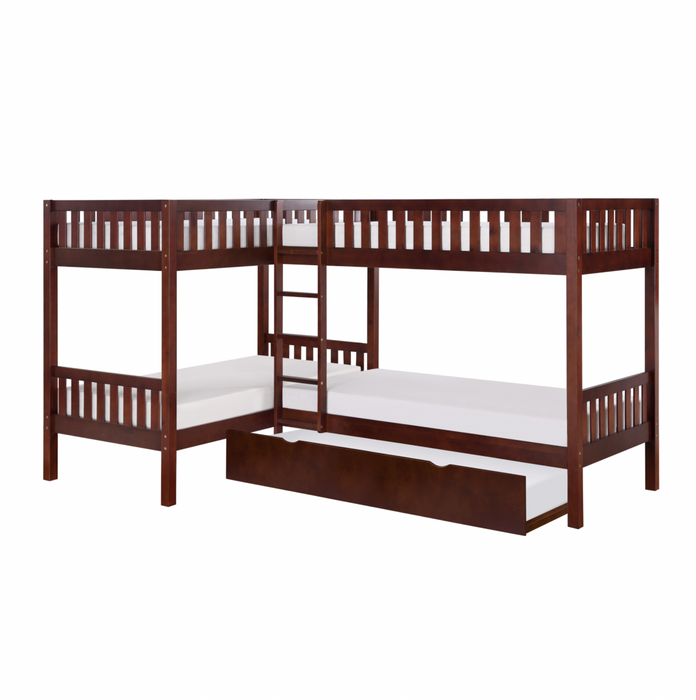 Rowe Dark Cherry Twin Corner Bunk Bed with Twin Trundle