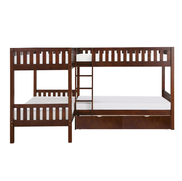 Rowe Dark Cherry Twin Corner Bunk Bed with Storage Boxes