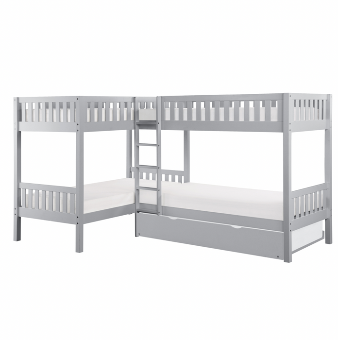 Orion Gray Twin Corner Bunk Bed with Twin Trundle