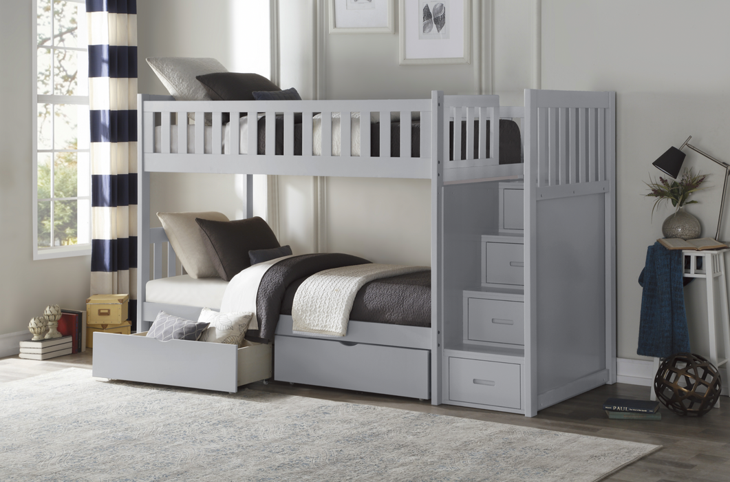 Orion Gray Twin/Twin Step Bunk Bed with Storage Boxes