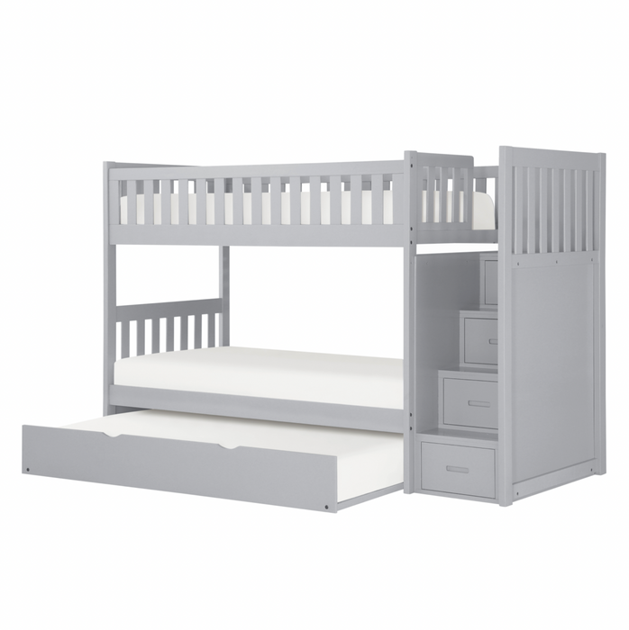 Orion Gray Twin/Twin Step Bunk Bed with Twin Trundle