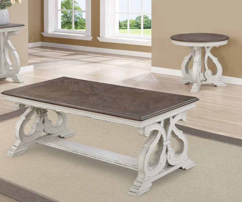 Clementine White/Brown 3-Piece Coffee Table Set