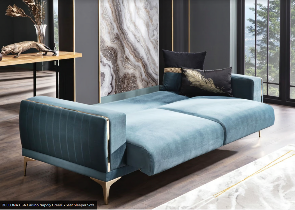 Napoly Emerald Green Sofa Bed Carlino 3 Seat Sleeper