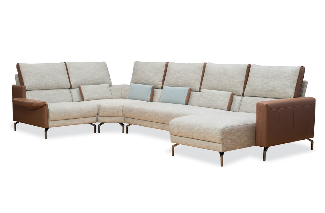 Stuttgart Beige Fabric Caramel Leather Sectional