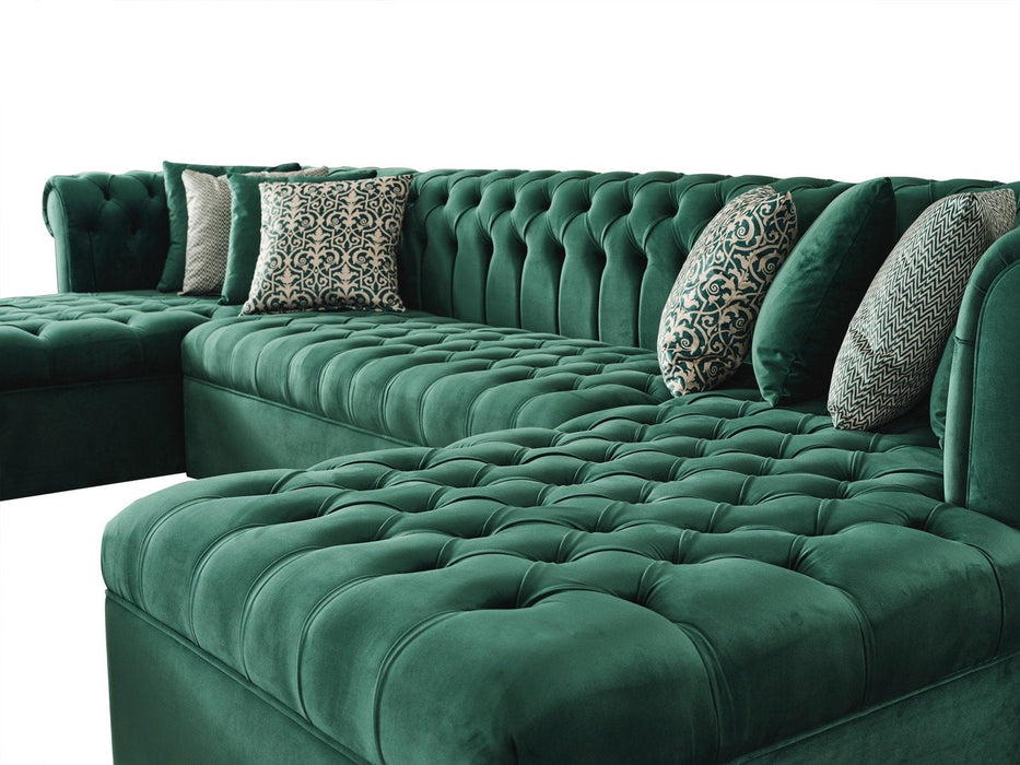 Lauren Green Velvet Double Chaise Sectional