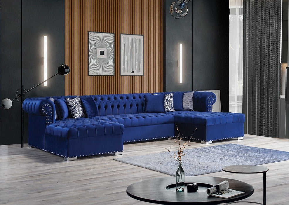 Larry Velvet Navy Double Chaise Sectional