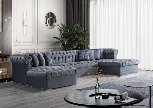 Larry Velvet Gray Double Chaise Sectional