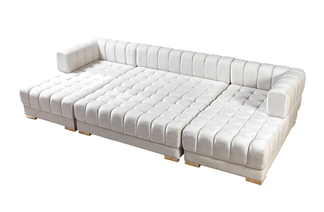 Ariana Ivory Velvet Double Chaise Sectional