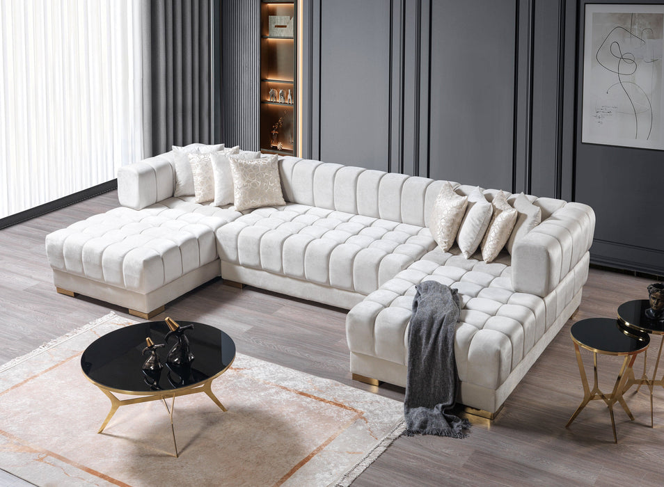 Ariana Ivory Velvet Double Chaise Sectional