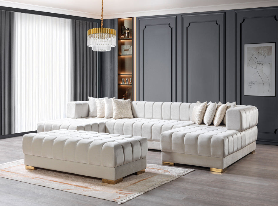 Ariana Ivory Velvet Double Chaise Sectional