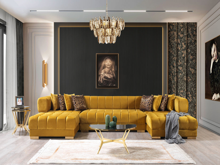 Ariana Mustard Velvet Double Chaise Sectional