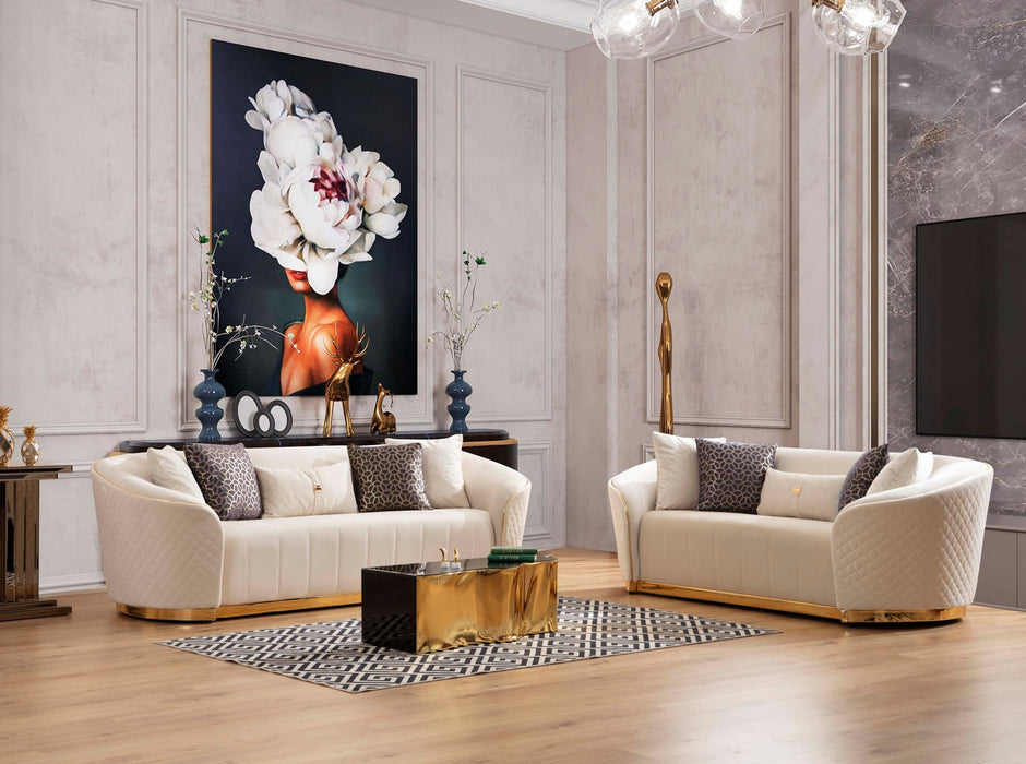 Aster Ivory Velvet Living Room Set