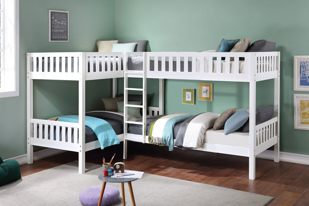 Galen White Corner Bunk Bed