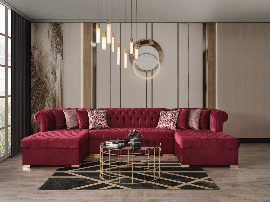 Lauren Maroon Velvet Double Chaise Sectional